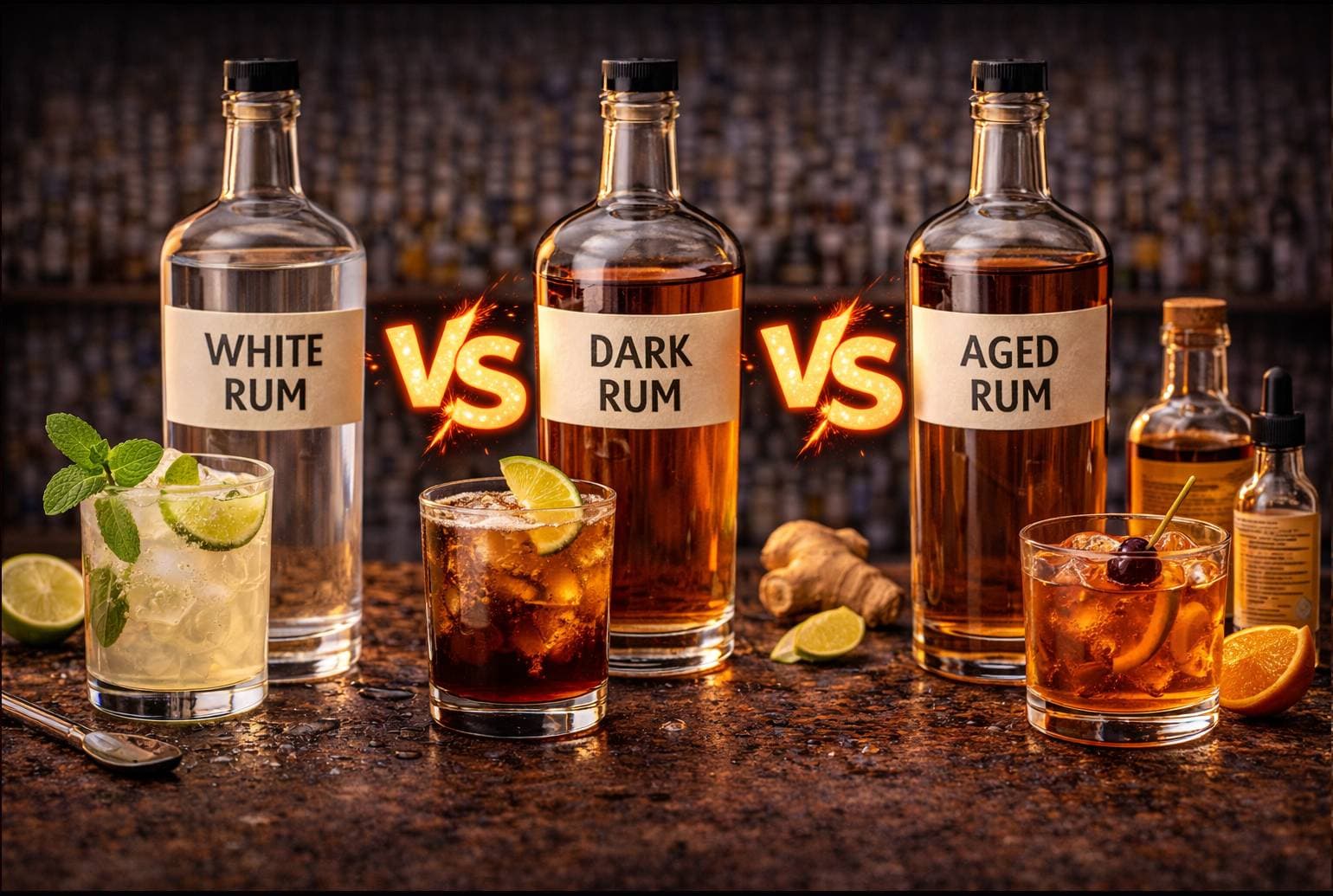 Weißer Rum vs. Dunkler Rum vs. Gereifter Rum — Ein Barkeeper-Leitfaden