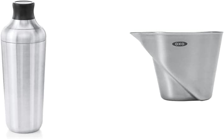 OXO Steel Single Wall Cocktail Shaker & SteeL Angled Measuring Jigger