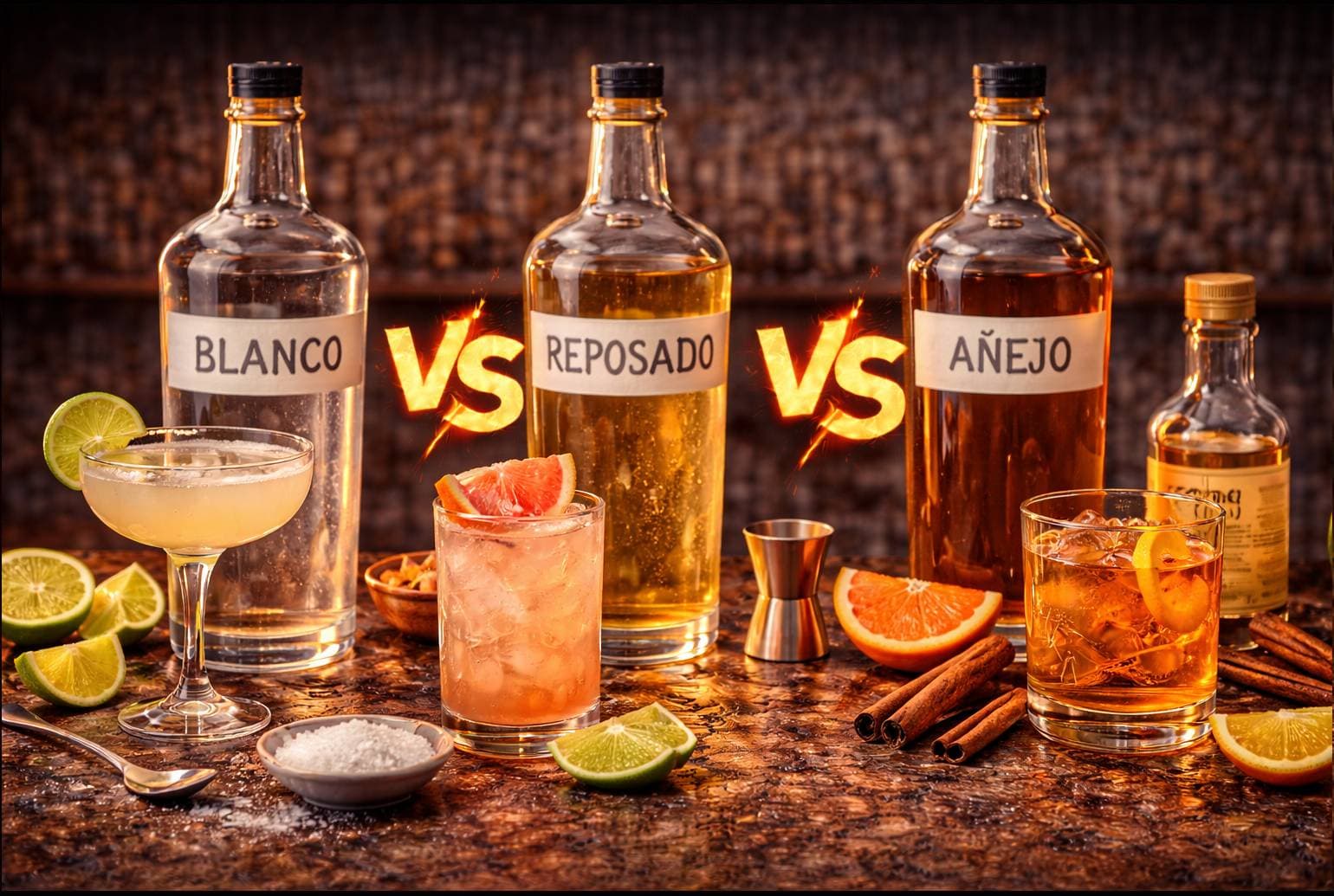Blanco vs. Reposado vs. Añejo — Qual Tequila para Qual Coquetel